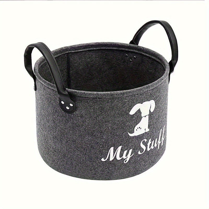 Large Capacity Felt Pet Toy Storage Basket - Cute Tiger Design, Collapsible Organizer for Cat & Dog Toys and Accessories