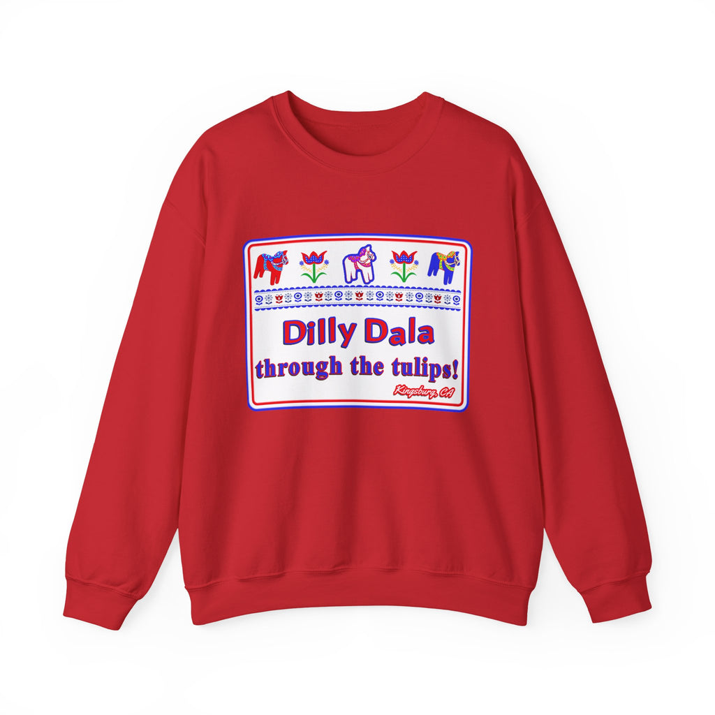 Crewneck Sweatshirt — "Dilly Dala Through the Tulips" Floral Folk Art Design