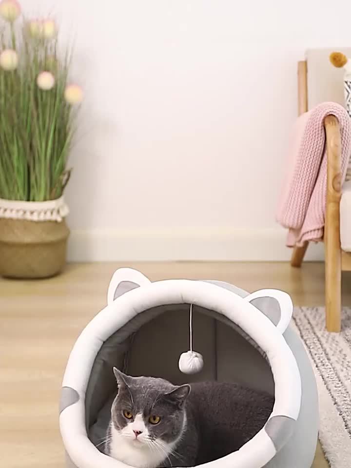 Classic style cute cat bed house, kitten burrow mat, indoor kitten tent with hanging toys, give cats different fun