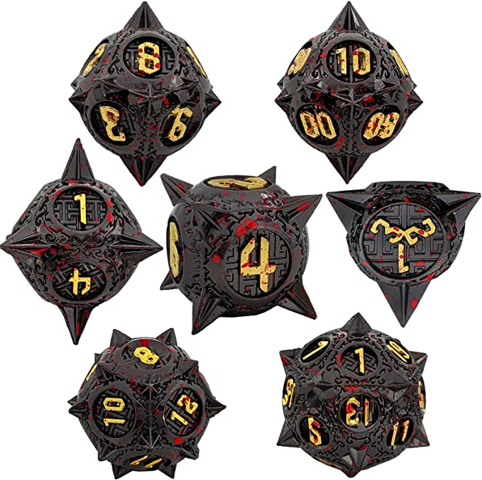 Sharp Metal Meteor Dice Set - Large & Bold Gaming Dice for Dungeons & Dragons - Solid, Weighted, and Aesthetically Pleasing - Complete with D20, D12, D10, D8, D6, D4