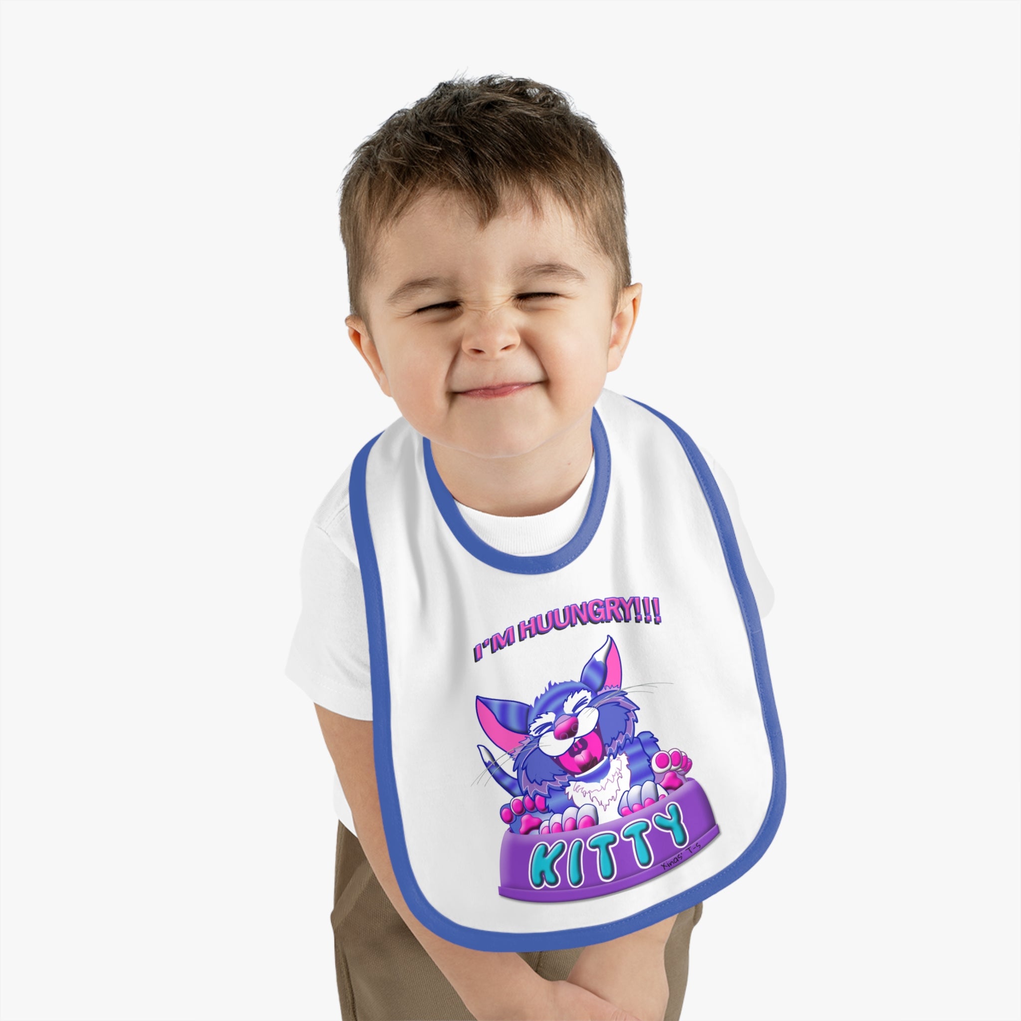 Baby Bib - "I'm Huuungry!! Kitty" Cute Cartoon Cat Feeding Bib, Newborn to Toddler
