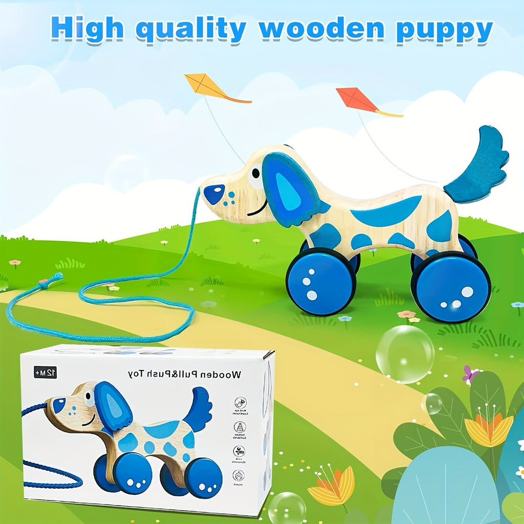 Wooden Pull Along Dog Toy - STEM Push and Pull Toys for Toddlers - Educational Wooden Toy for Early Development, Handcrafted, Non-Toxic, and Durable for Little Ones to Learn and Play