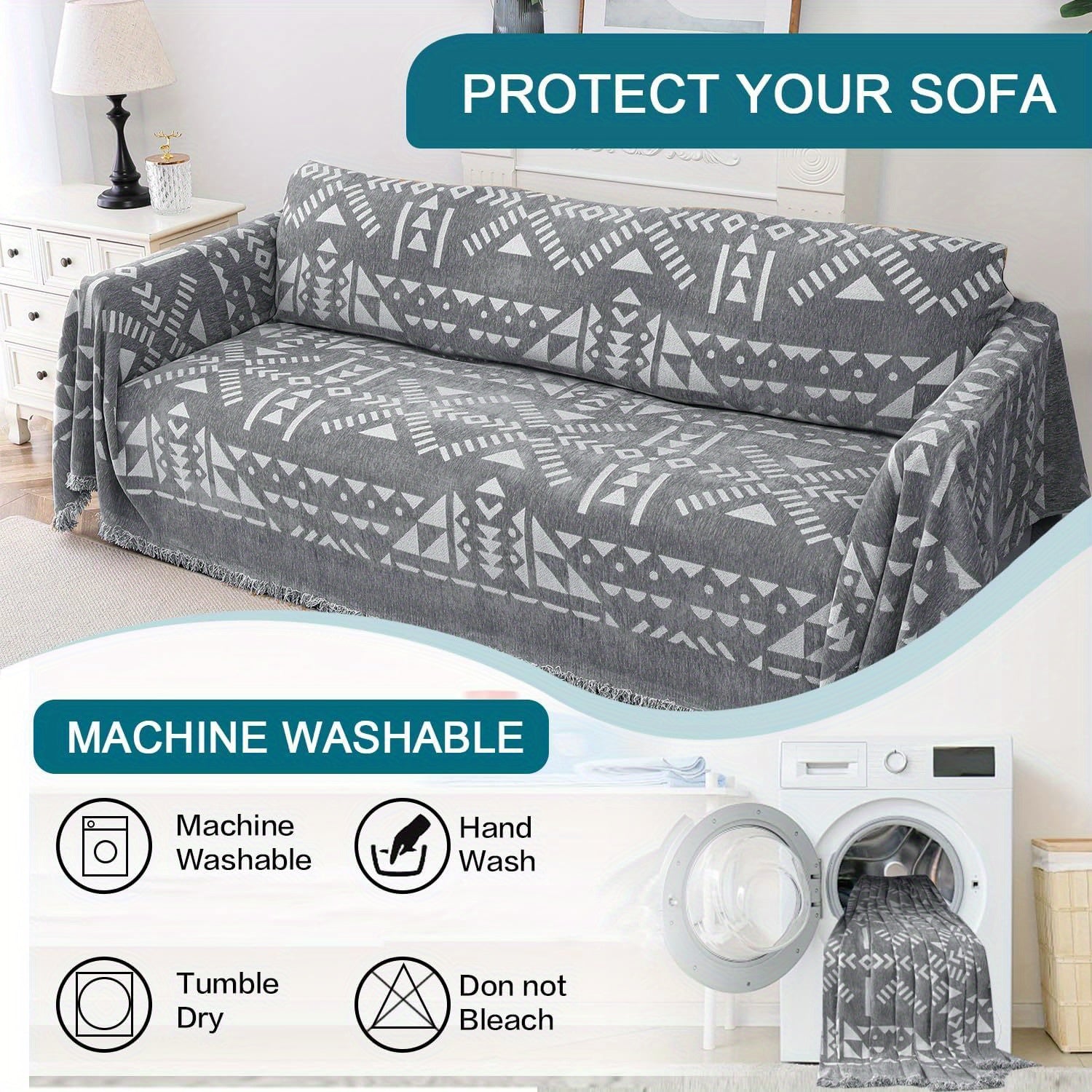 1pc Boho Chenille Couch Cover Sofa Covers for Dogs Gray Throw Couch Cover for Cushion Couch Sofa Slipcover Couch Covers for Sectional Couch Protector Cover PRINCEDECO