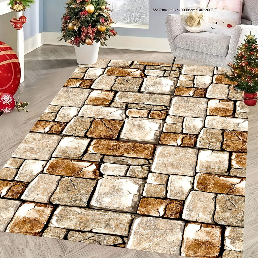 2025 New Large Stone Pattern Outdoor Rug - Non-Slip, Machine Washable, Absorbent Rectangular Mat For Patio, Garden, RV Camping - Durable Polyester, Indoor/Outdoor Use, Holiday Decor Rug | Natural Look Mat | Nonslip Backing, P