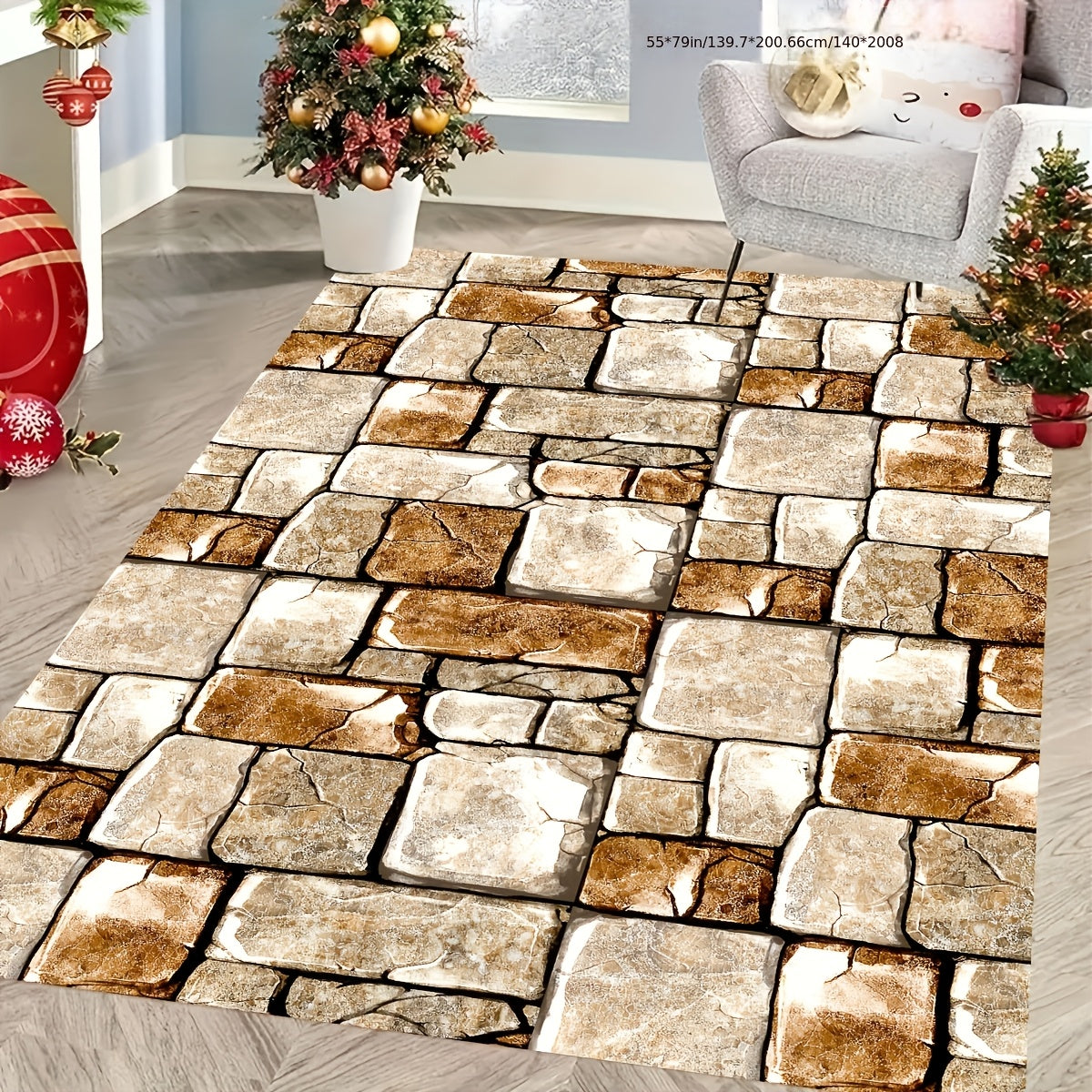 2025 New Large Stone Pattern Outdoor Rug - Non-Slip, Machine Washable, Absorbent Rectangular Mat For Patio, Garden, RV Camping - Durable Polyester, Indoor/Outdoor Use, Holiday Decor Rug | Natural Look Mat | Nonslip Backing, P
