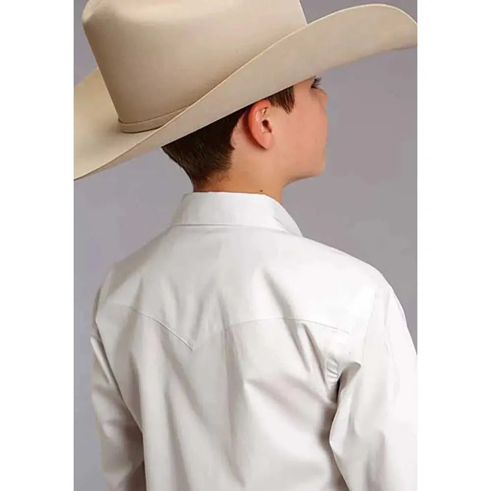 Stetson Pinpoint Oxford (White) - Boy's Western Shirt (Closeout)