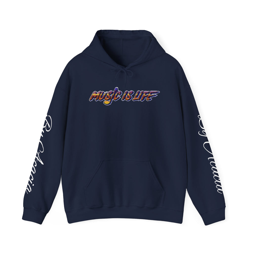 Music Is Life Dark Hoodie — Colorful Watercolor Note Graphic Pullover
