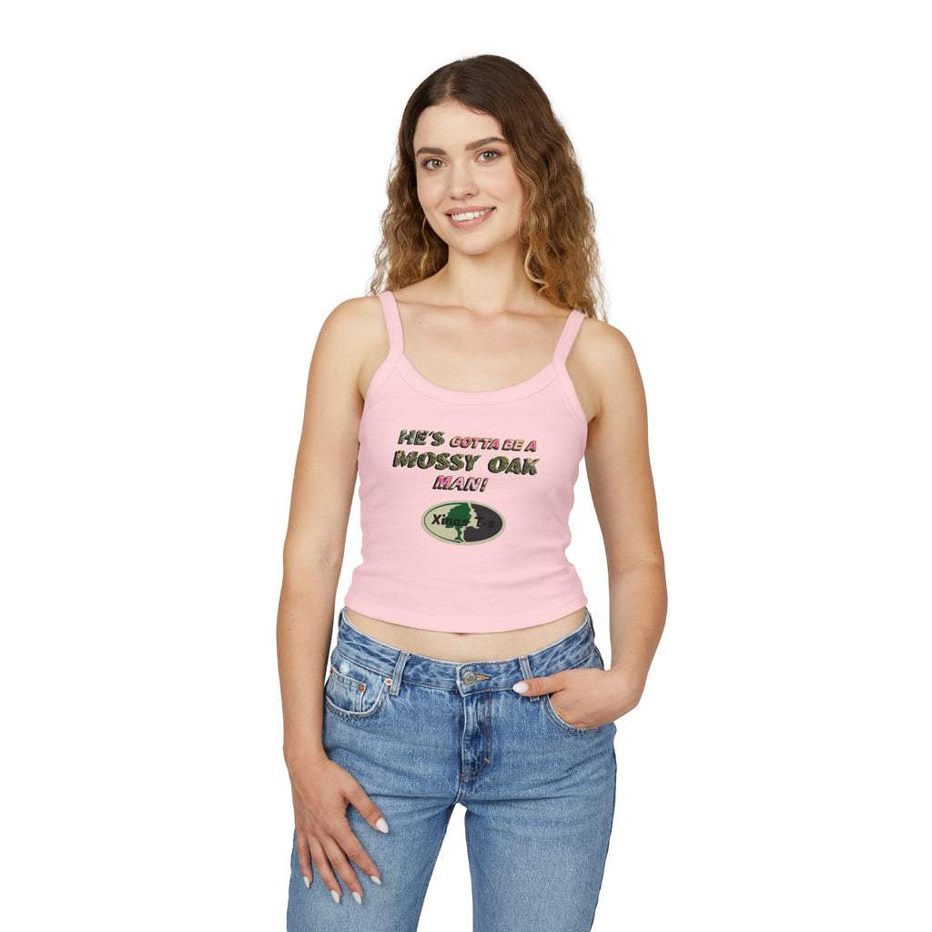 Mossy Oak Man Crop Tank Top — Camo Outdoorsy Women's Spaghetti Strap Tank