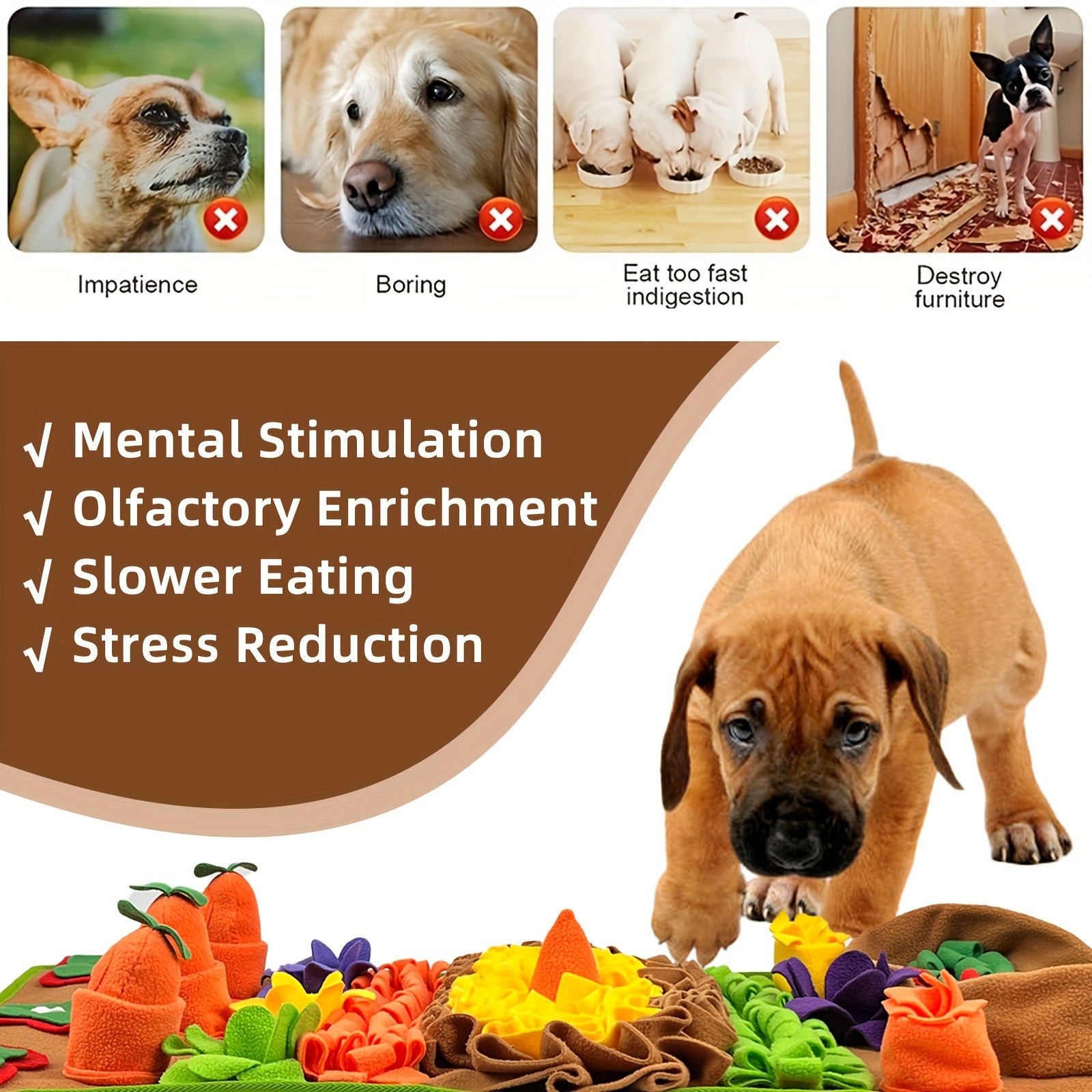 KM-P Interactive Dog Snuffle Mat, Durable Polyester Nosework Blanket, Slow Feeding Mat with Squeaky Toys, Stress Relief Puzzle Feeder for All Dog Breeds, Machine Washable