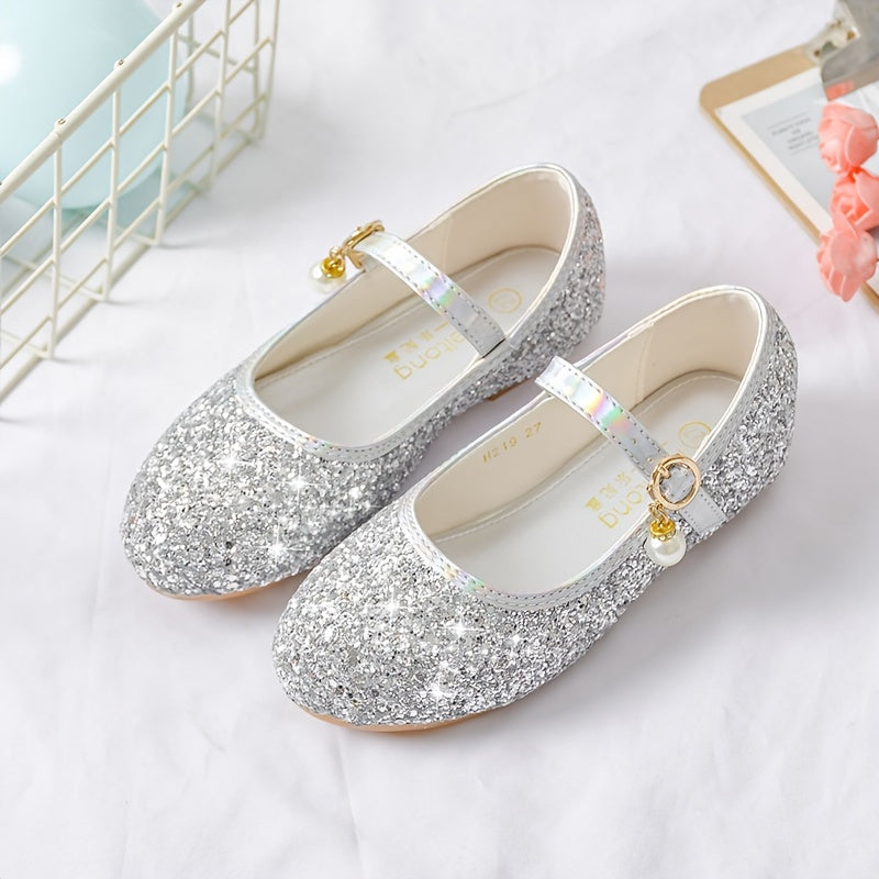 Girls Sequins Rhinestone Mary Jane Flat Shoes School Party Dress Shoes Princess Shoes For Toddler Kids Children