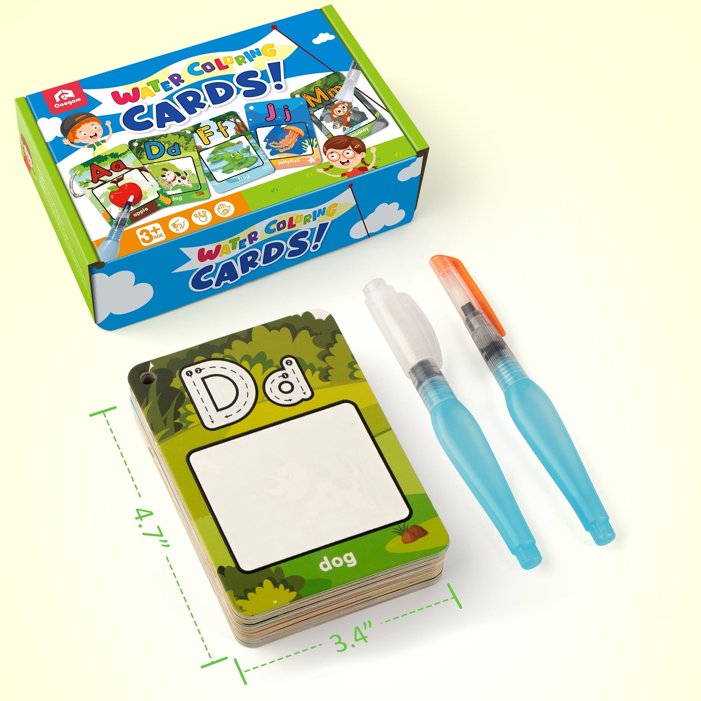 Coogam Alphabet Watercoloring Cards, Water Painting Recognition Cards, Paint 26 Letters ABC Words, Suitable for 3-4-5 Year Old Boys and Girls' Educational Learning Toys Gifts
