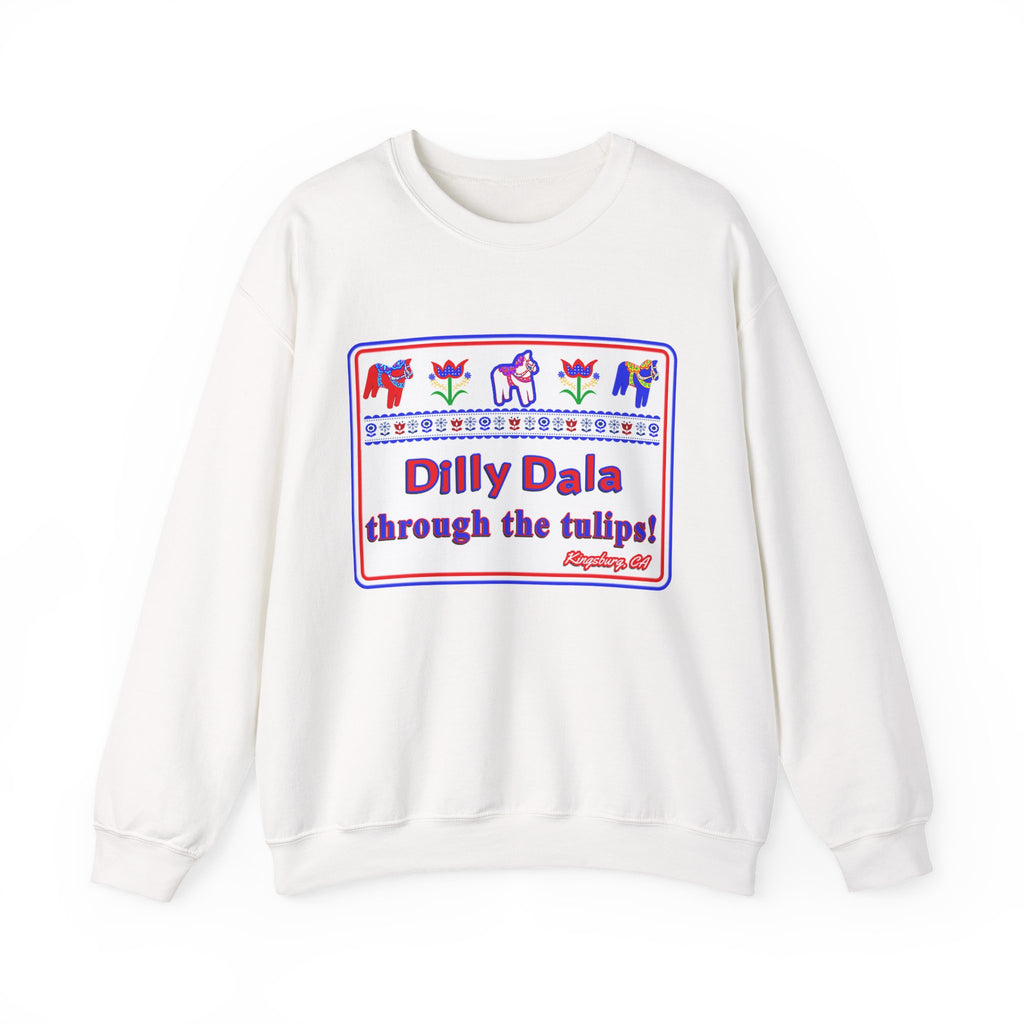 Crewneck Sweatshirt — "Dilly Dala Through the Tulips" Floral Folk Art Design