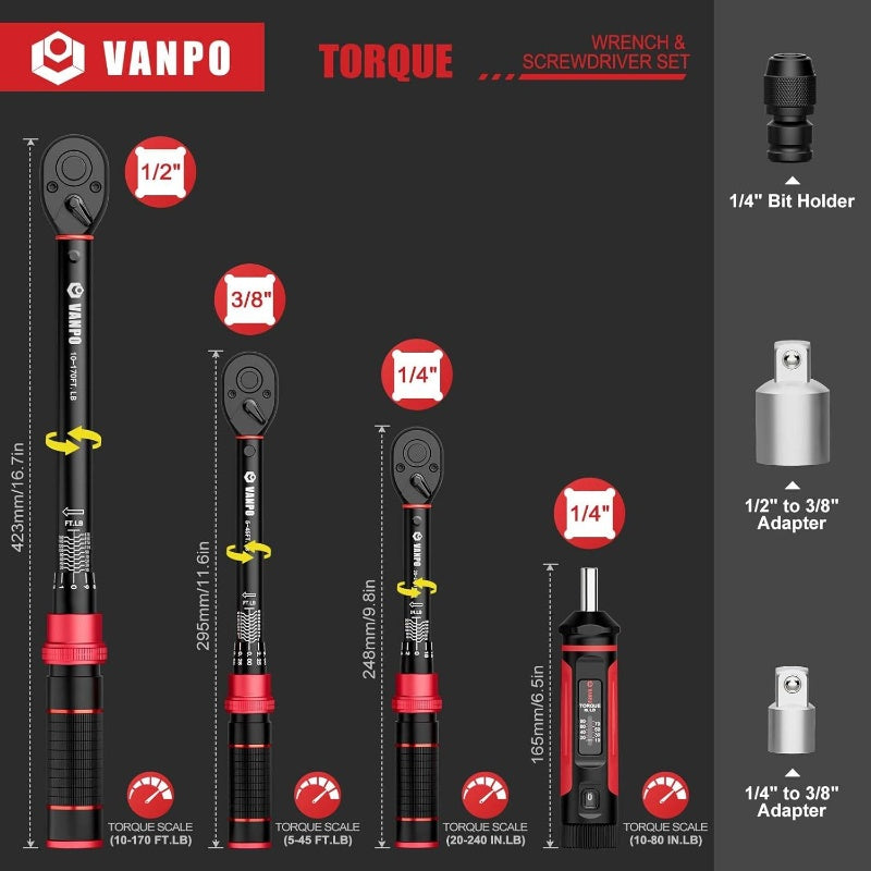Torque Wrench Set, 14 38 12 Click Torque Wrenches