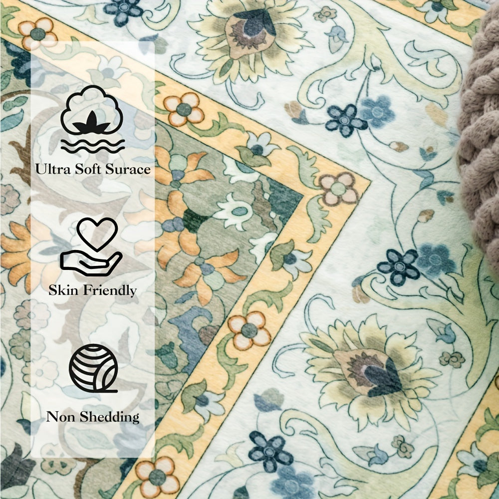 Luxurious Washable Area Mat- Large Size, Non-slip Backing, Faux Imitation Cashmere Rugs for Living Room, Lounge Area, Garden, Home Office-Fine Decorative Rugs for Casual And Outdoor Living Use