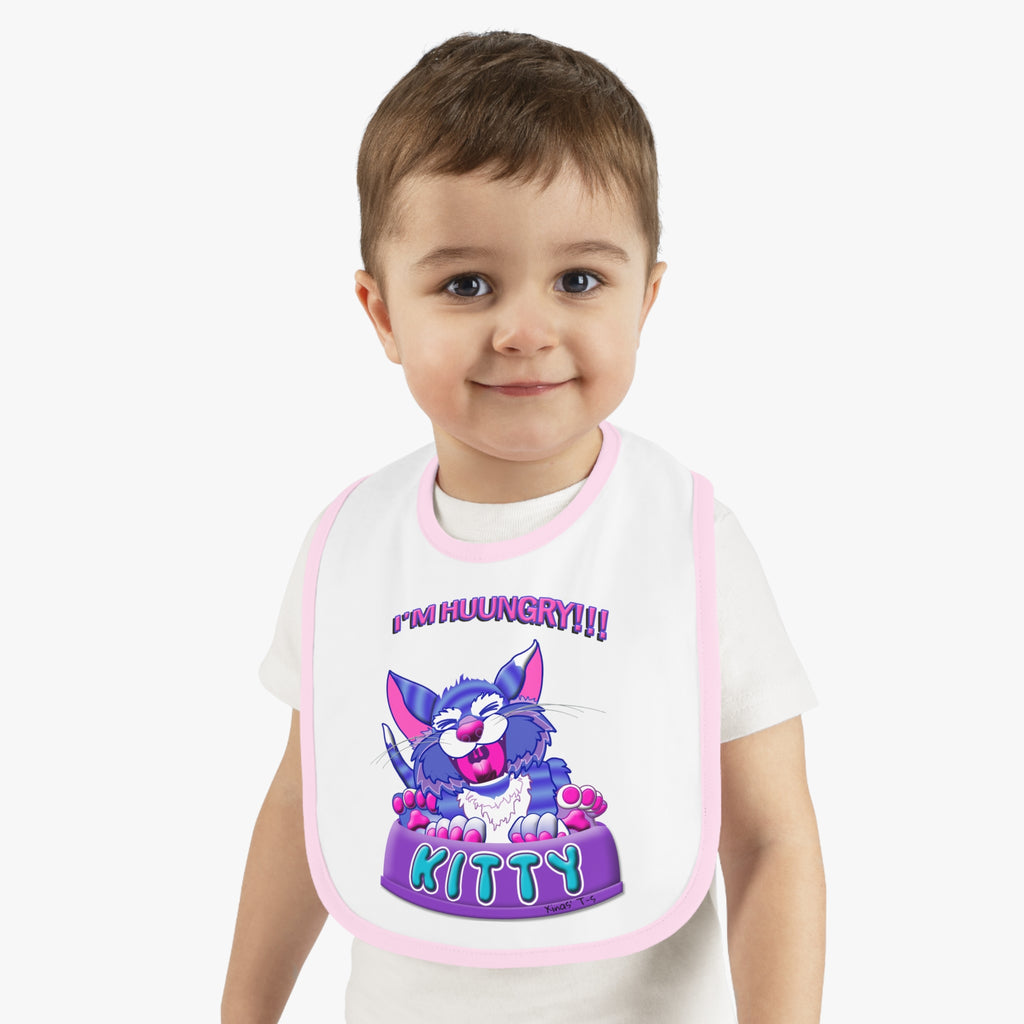 Baby Bib - "I'm Huuungry!! Kitty" Cute Cartoon Cat Feeding Bib, Newborn to Toddler