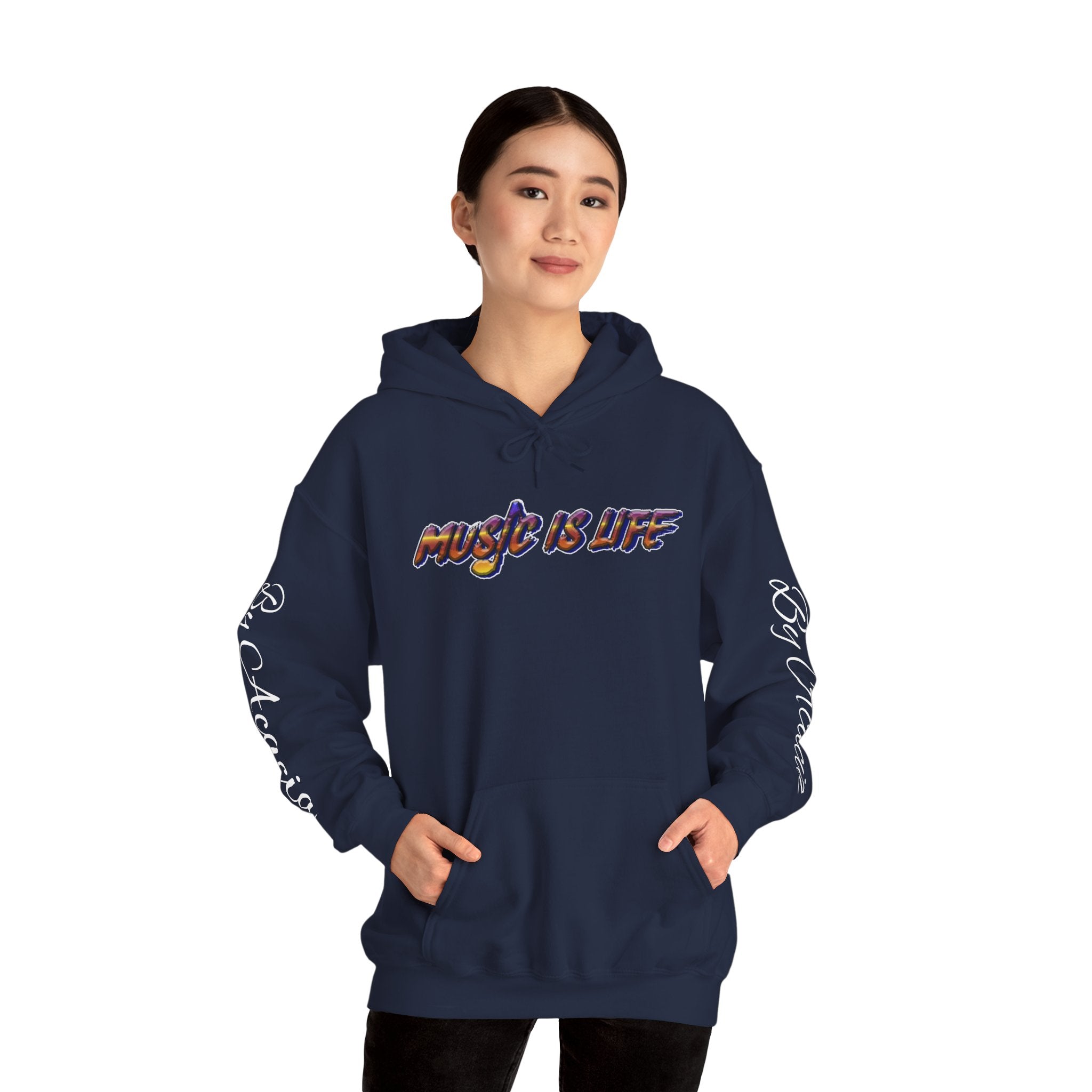 Music Is Life Dark Hoodie — Colorful Watercolor Note Graphic Pullover