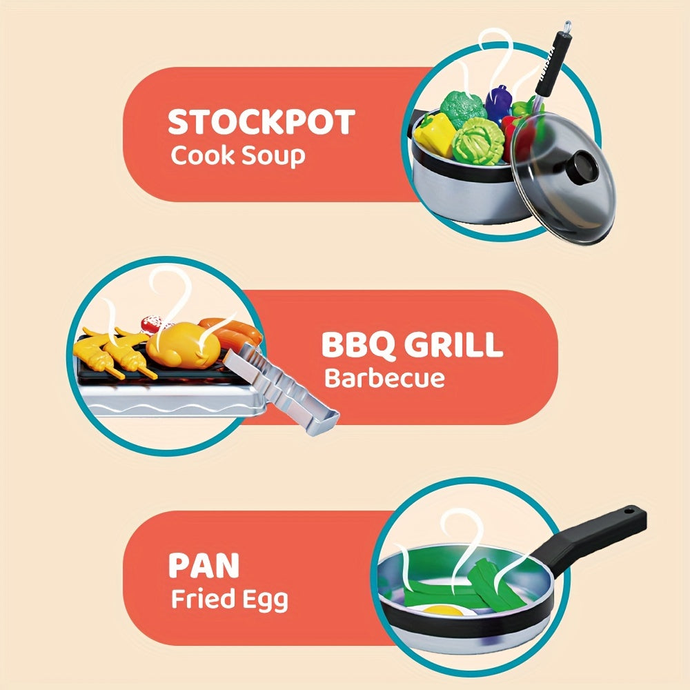 Play Kitchen Accessories, Kitchen Set For Kids With Play Pots And Pans, BBQ Camping Kitchen Playset, Pretend Kids Kitchen Accessories Toy Gifts For Girls Boys, Grill Playset Toys For Boys Girls