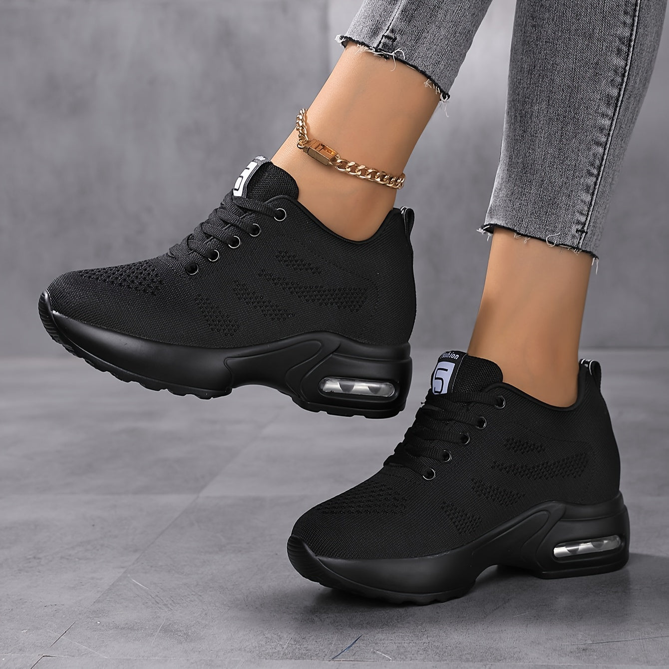SOSENFER Women's Low-Top Sneakers with Lift - Summer Breathable Height-Enhancing, Round Toe Casual Athletic Wear, Sole & Fabric Upper (/Solid Colors Available) - for Dresses, Skirts, Short Pants
