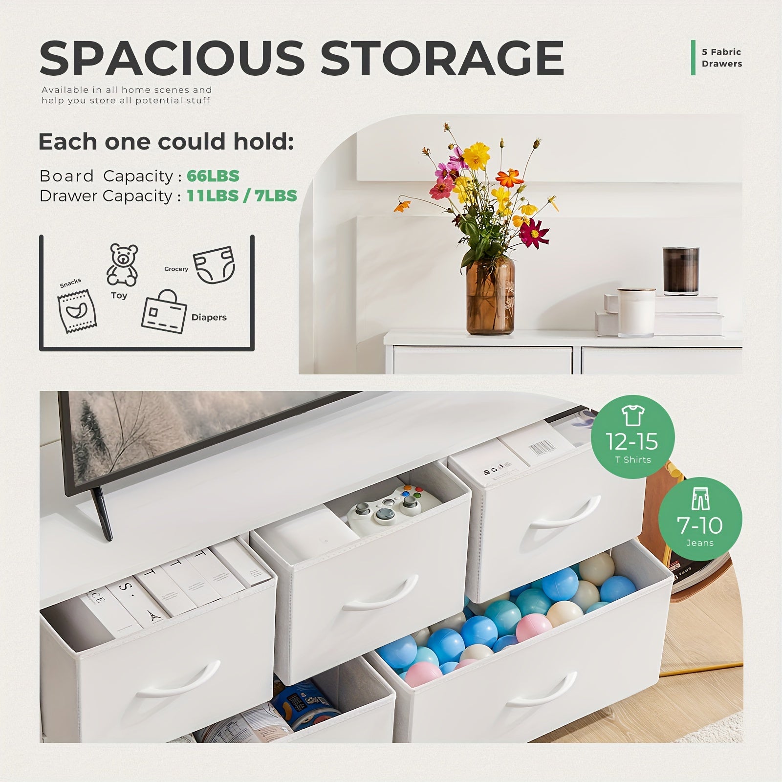 5 Drawers Pet Storage Furniture, Fabric Drawer Storage Cabinet for Pet Toys, Cloths, Foods, Storage Chest Organizer Units,