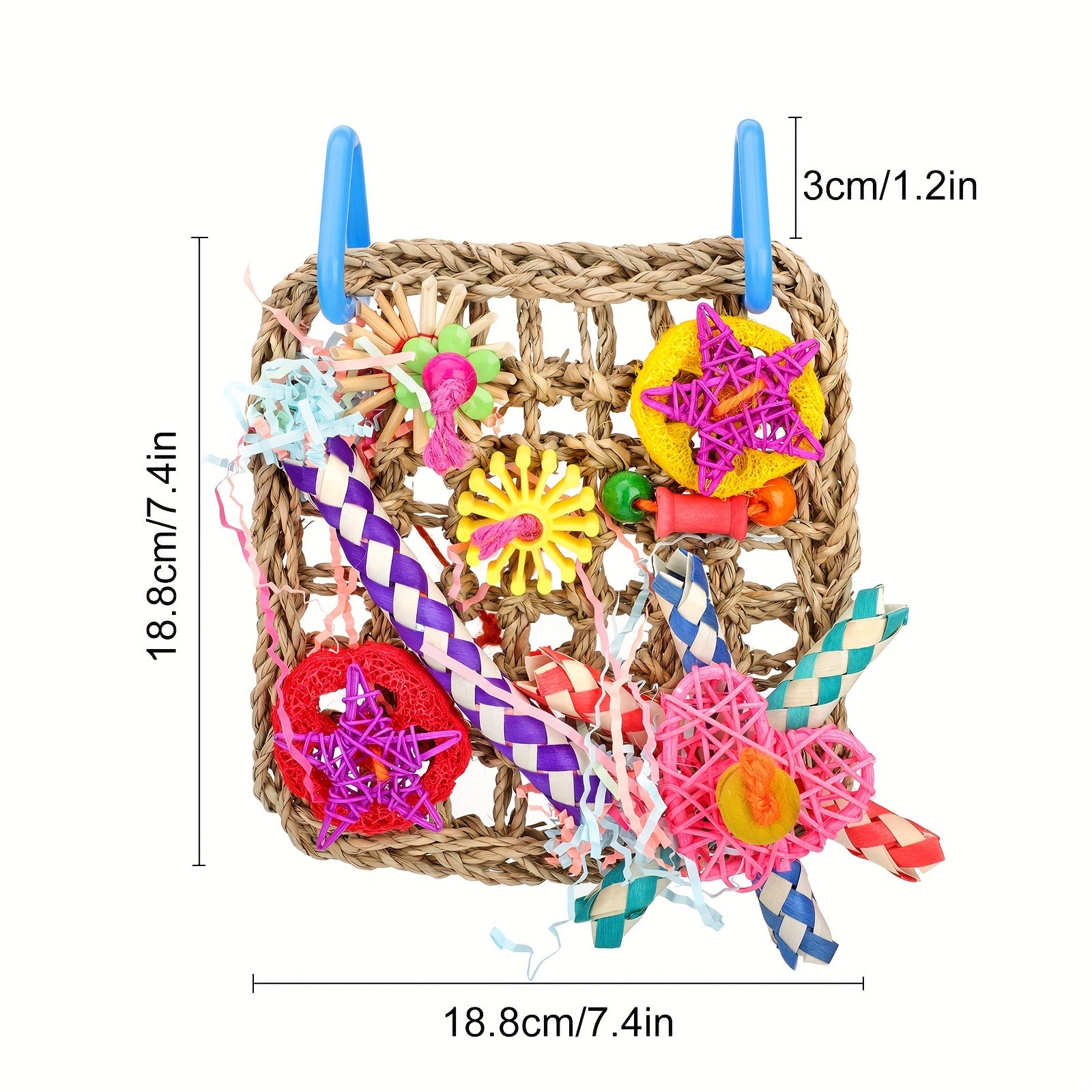 Bird Toy, Seagrass Woven Climbing Hammock Mat with Colorful Chewing Toys, Cage Accessories for Enhanced Activity and Fun