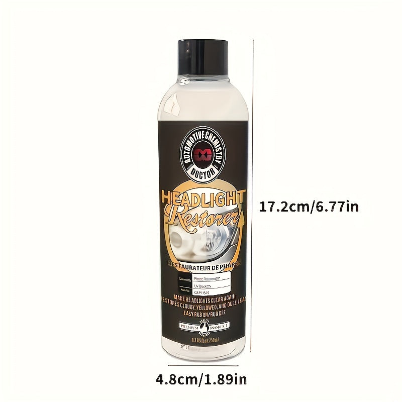Car Headlight Restoration Fluid Automotive Headlight Oxidation Yellowing Scratches Blurring Enhancement Crystal Plating Coating Refurbishment Agent 8.45oz