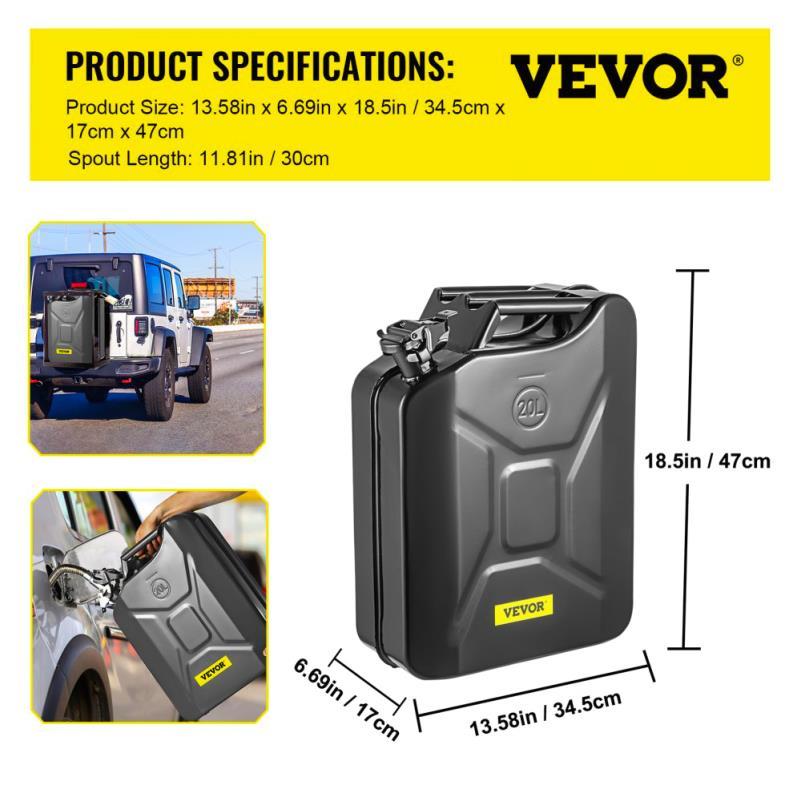 [Heat Resistant Automotive Can] 5. 3 Gallon Portable Steel Can with Flexible Rustproof and Heat Resistant Design for Automotive and Equipment Use Black