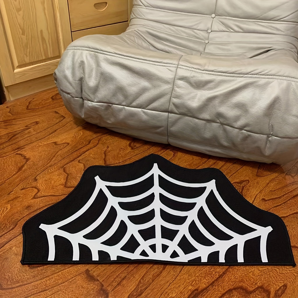 1pc Spider Web Indoor Halloween Rug, Gothic Cute Fun Halloween Bathroom Rugs Non Slip Kitchen Rug Machine Washable, Halloween Accent Throw Area Rugs For Front Door Porch Indoor Doormat