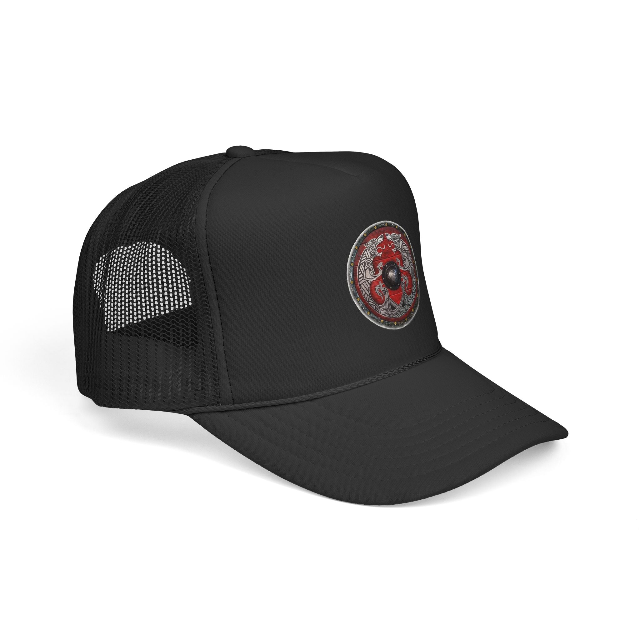 FREKI & GERI RED Viking Shield Emblem — Retro Norse Graphic Hat