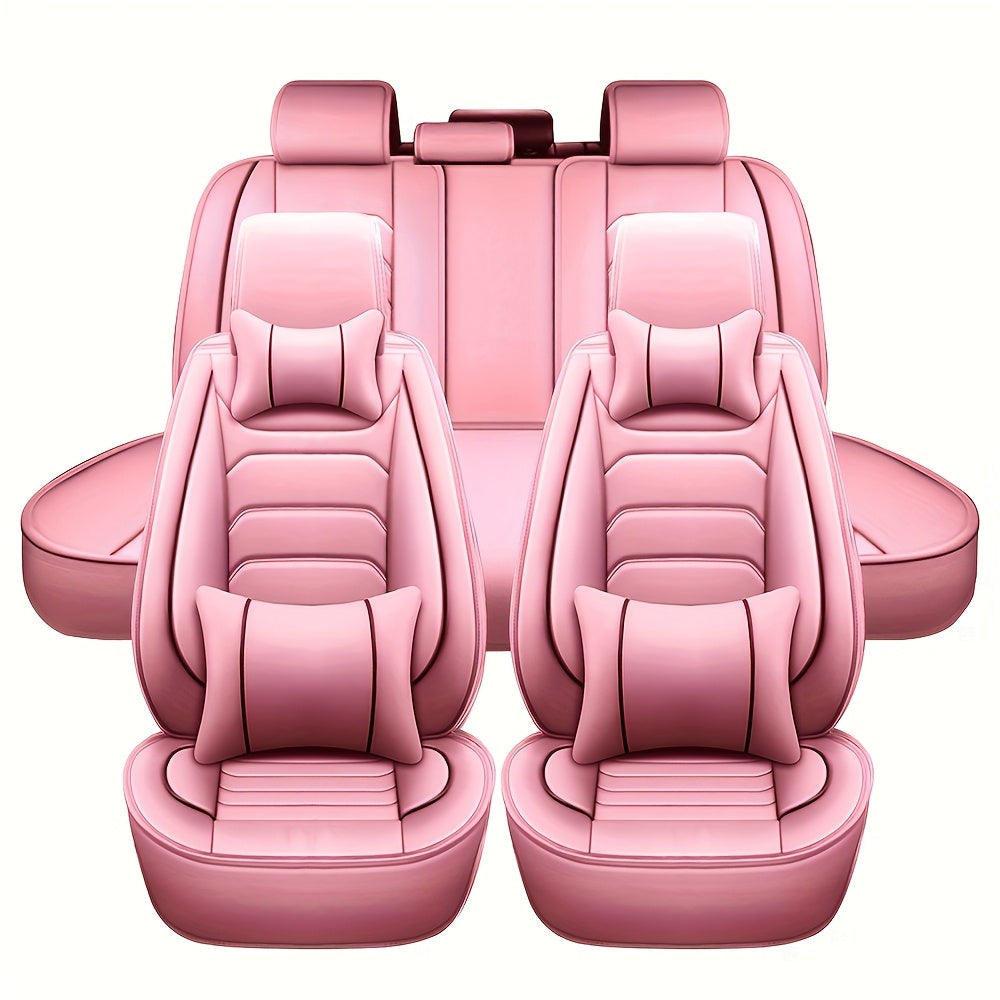 5-Seat Full Set Faux Leather Car Seat Covers - Waterproof All-Weather Protection,