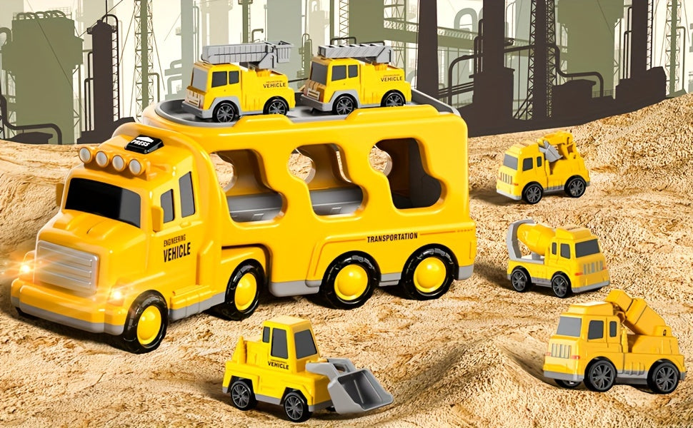 Kids Car Toys, 7 In 1 Construction Car Trucks Playset With Play Mat & Accessories, Birthday Halloween Christmas Gifts For Kids Boys Girls