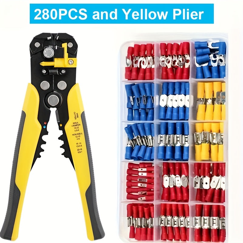 280pcs UMLIFE Spade Crimp Terminals with 5-in-1 Wire Stripper, Insulated Copper Connectors