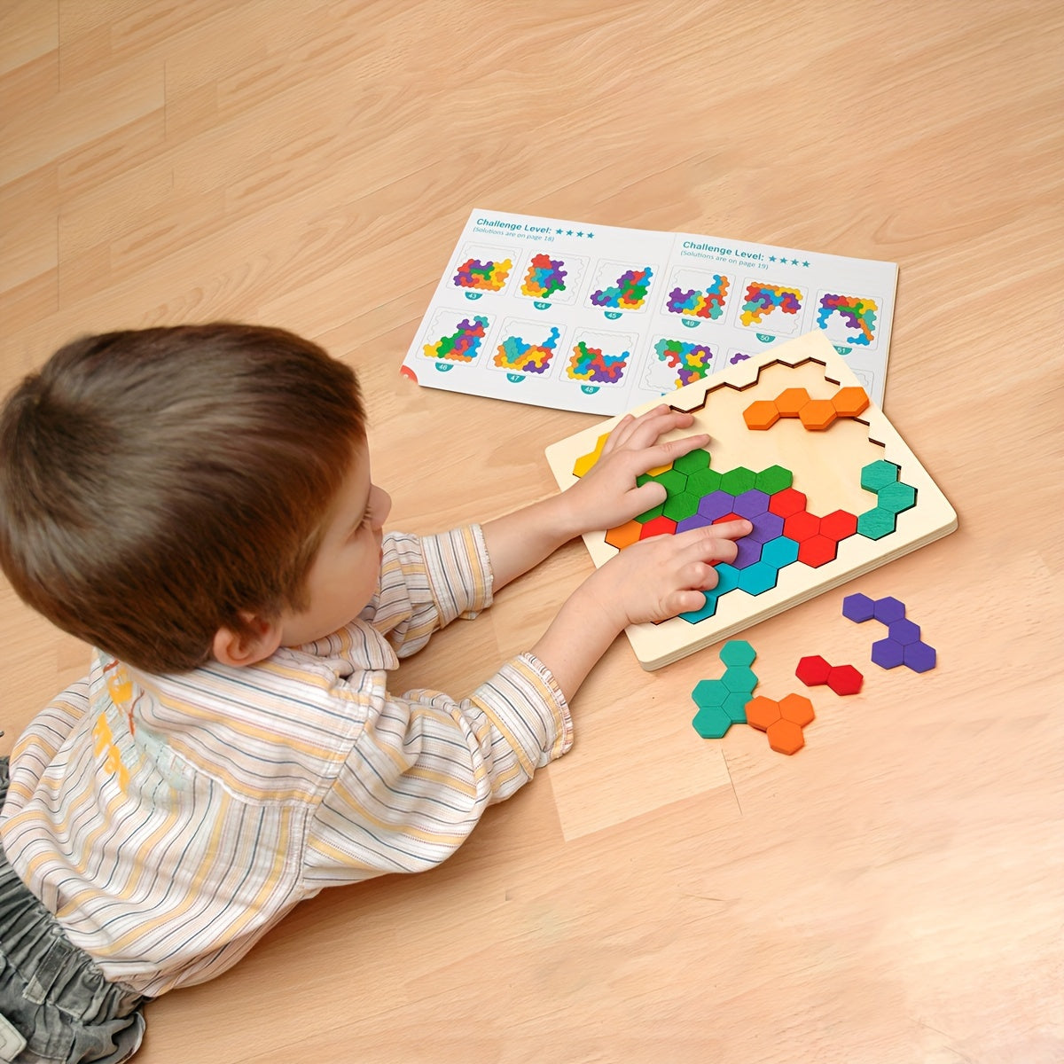 Coogam Wooden Tangram Puzzle, Color Shape Pattern Jigsaw Brain Teasers 3D Logic IQ Game Geometric Blocks STEM Educational Toys Gift For All Age
