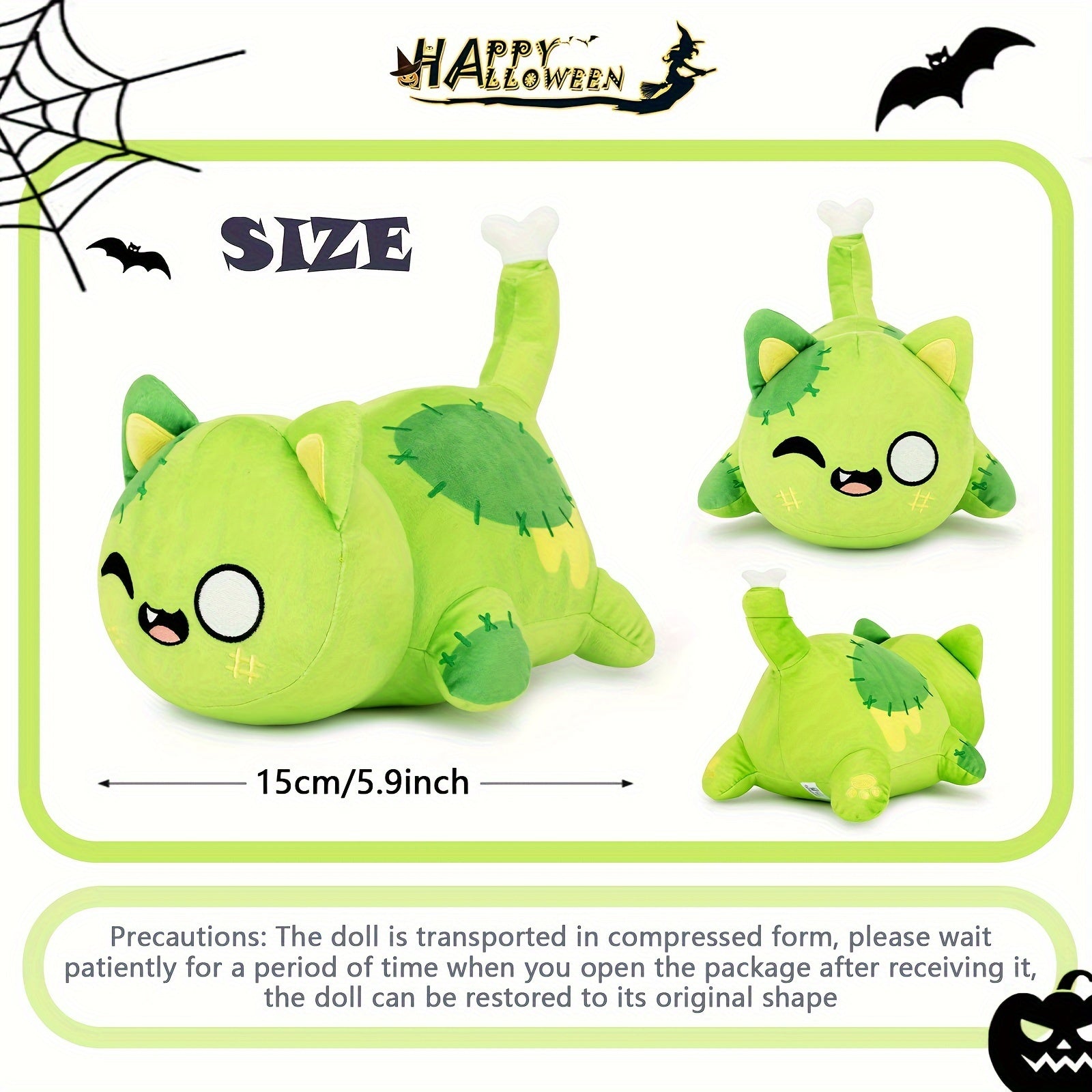 Mee-Meows Collection: Festive Cat Plush Toys - Bat, Spider, Mummy, Purple Sugar Skull, Zombie, and More - Great Gift for Kids & Fans - Ages 0-3