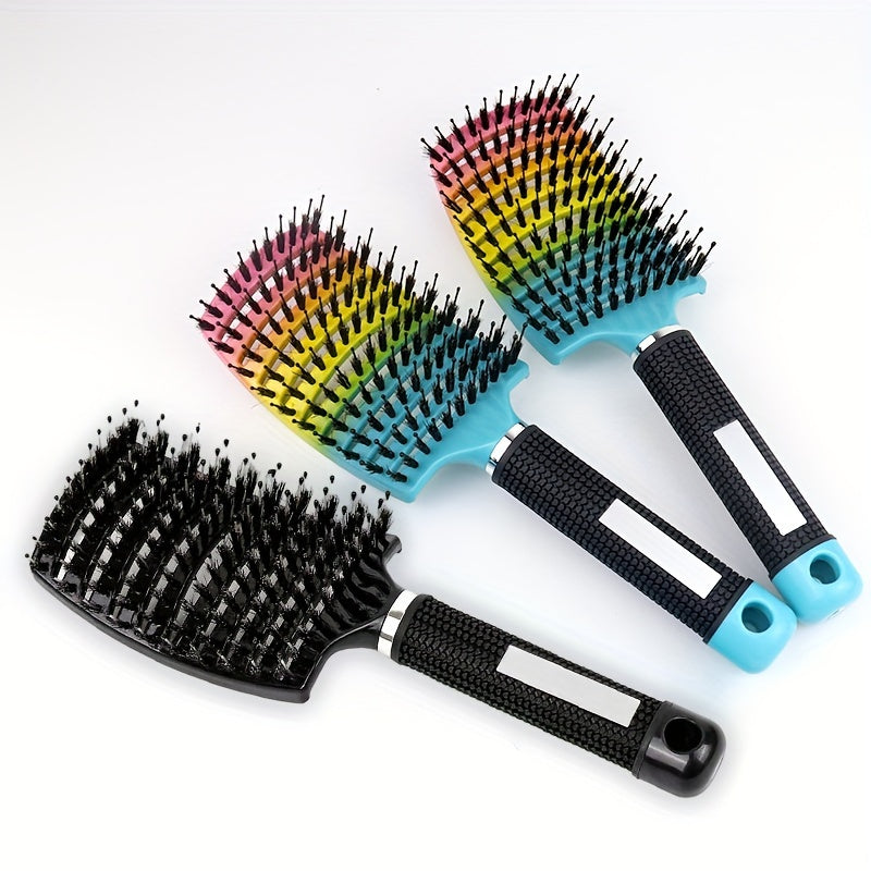 2pcs/Set Hair Brush And Cleaning Brush Set, Bristle&Nylon Detangle Curved Vented Hair Brush, Scalp Massage Hair Comb, Hairdressing Styling Tools