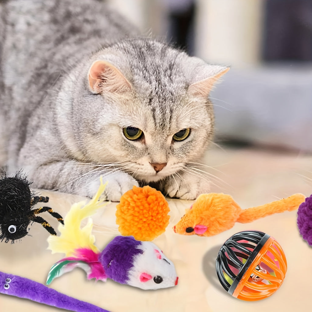 Festive Halloween Cat Toy Set: 1/3/5/8 Pcs Interactive Kitten Toys, Pumpkin Toys, Feather Toys, And More for Indoor Playtime