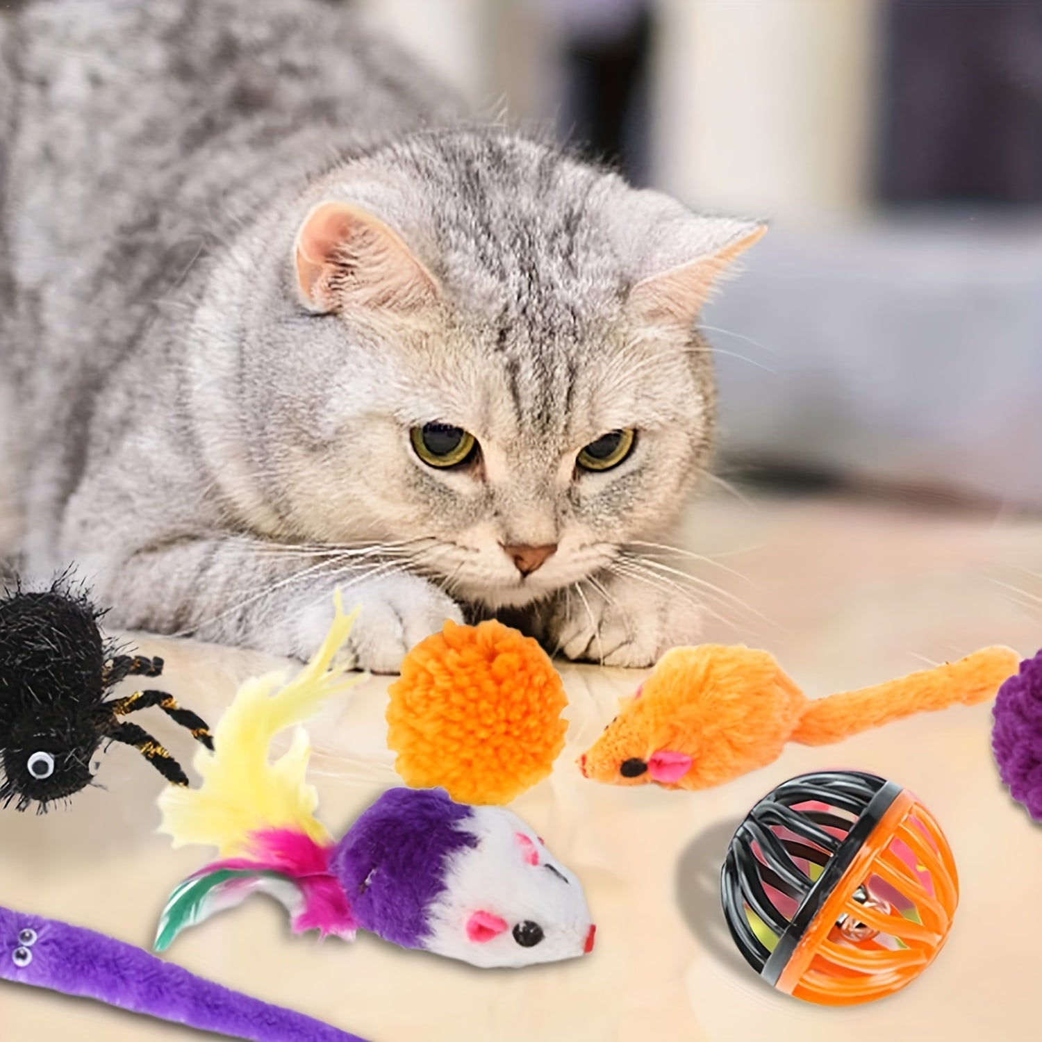 Festive Halloween Cat Toy Set: 1/3/5/8 Pcs Interactive Kitten Toys, Pumpkin Toys, Feather Toys, And More for Indoor Playtime