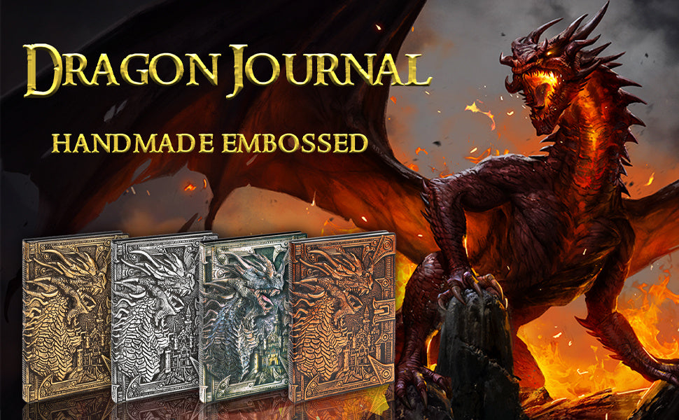 AOXUNDIY Embossed Dragon Journal Notebook, Animal Theme Plain Ruling Writing Pad with 3D Metal Dinosaur Design, Dinosaur Room Decor