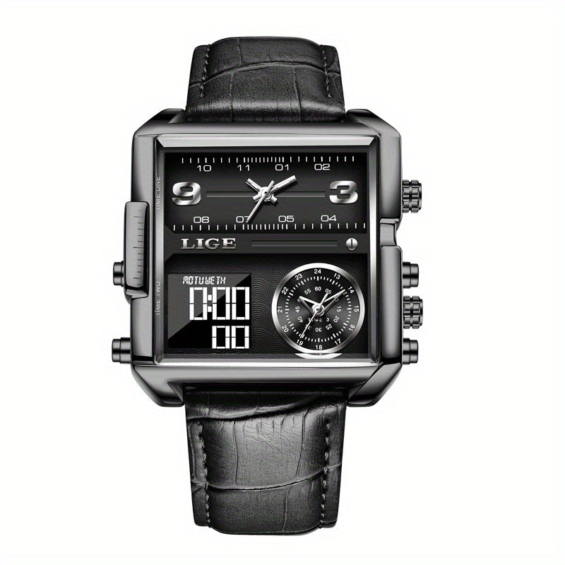 LIGE Fashion Men's Sports Square Analog Big Quartz Watch, Ideal Choice For Gifts