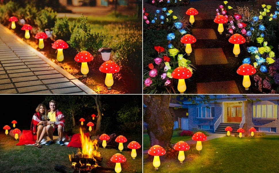Set of 6 Solar Mushroom Lights for Garden Decorations, Outdoor Solar Red Mushroom Light for Yard Pathway Grave Decor
