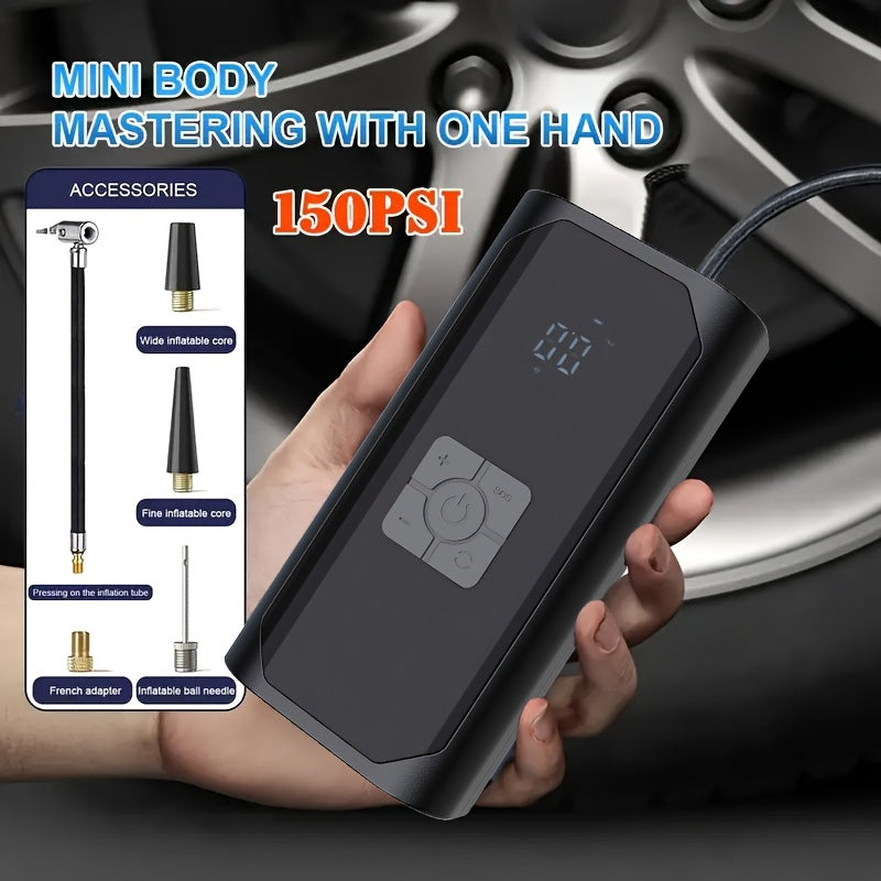 High-Power Portable Car Tire Inflator With Auto-Stop & LED Light - Fast, Convenient, Compact Automotive Air Compressor For Quick Inflation On The Go