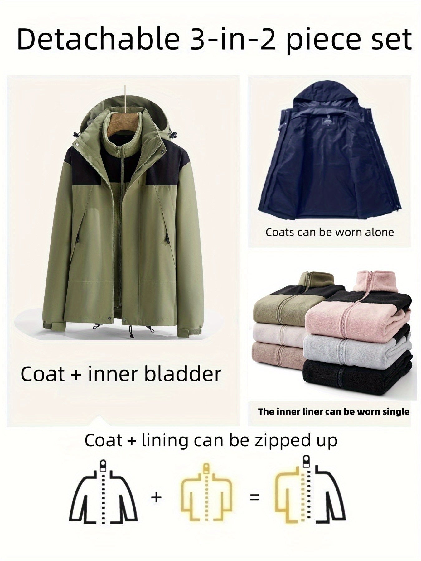 Women's 3-in-1 Outdoor Sports Jacket - Windproof, Waterproof, and Perfect for Mountaineering and Skiing