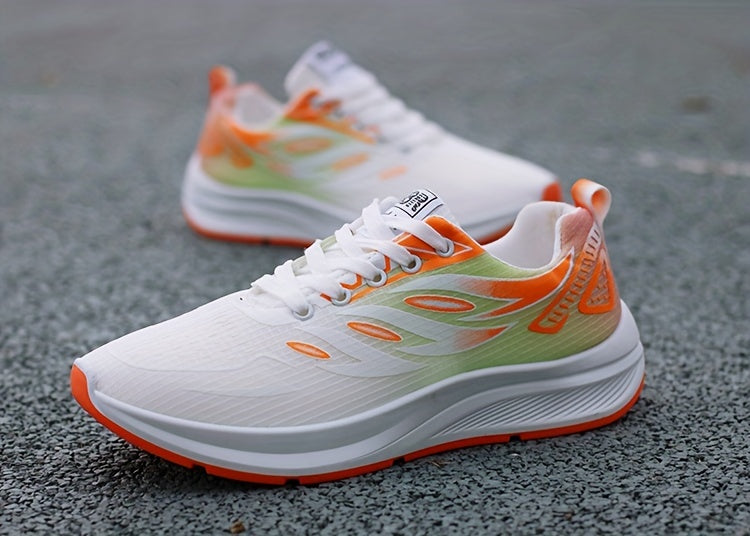 Men'S Fashion Sneakers - Breathable Mesh Upper, Non-Slip Rubber Sole, EVA Insole, Round Toe, Lace-Up Closure, Striped Pattern, Casual Sports Shoes for Spring, Summer, Fall