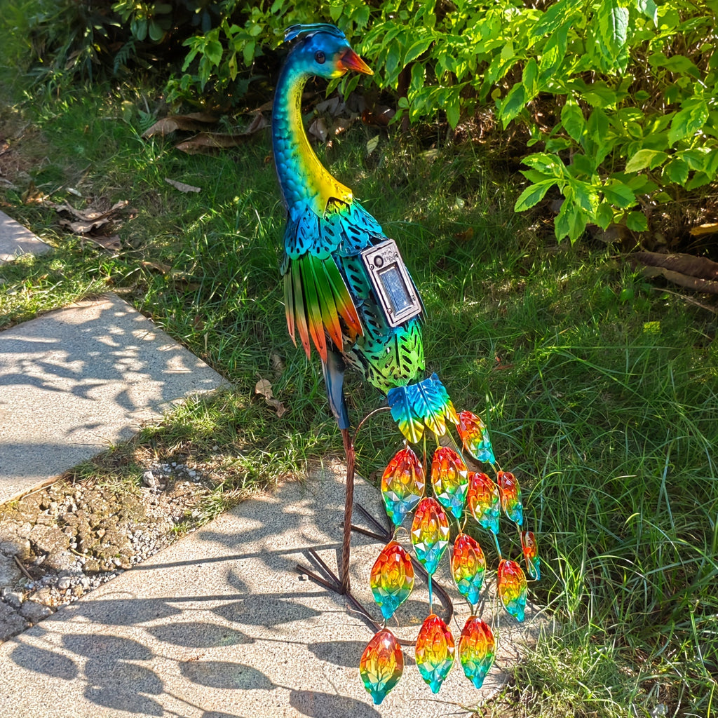 Outdoor Solar Peacock Statue Garden Decor,Metal Birds Garden Sculptures & Statues,Metal Peacock Yard Art Lawn Backyard Decoration Outdoor Sculpture