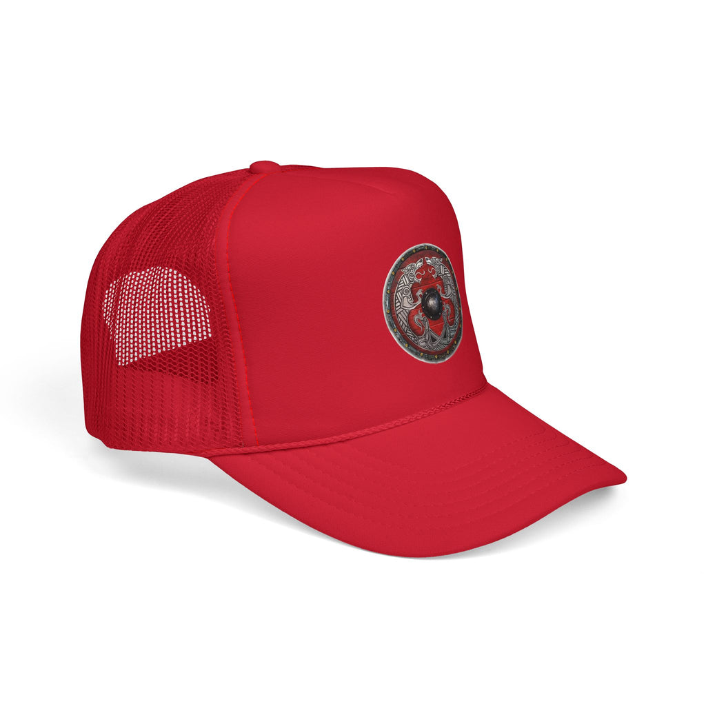 FREKI & GERI RED Viking Shield Emblem — Retro Norse Graphic Hat