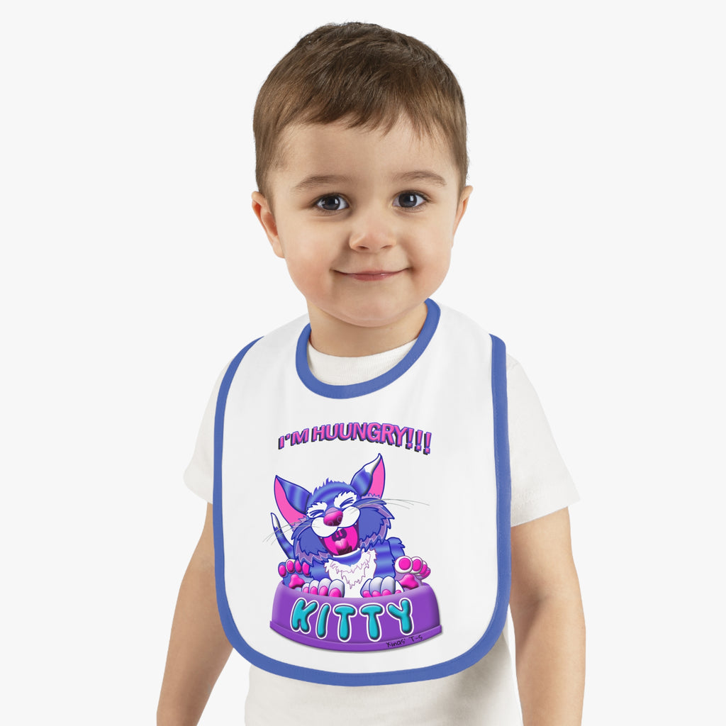 Baby Bib - "I'm Huuungry!! Kitty" Cute Cartoon Cat Feeding Bib, Newborn to Toddler