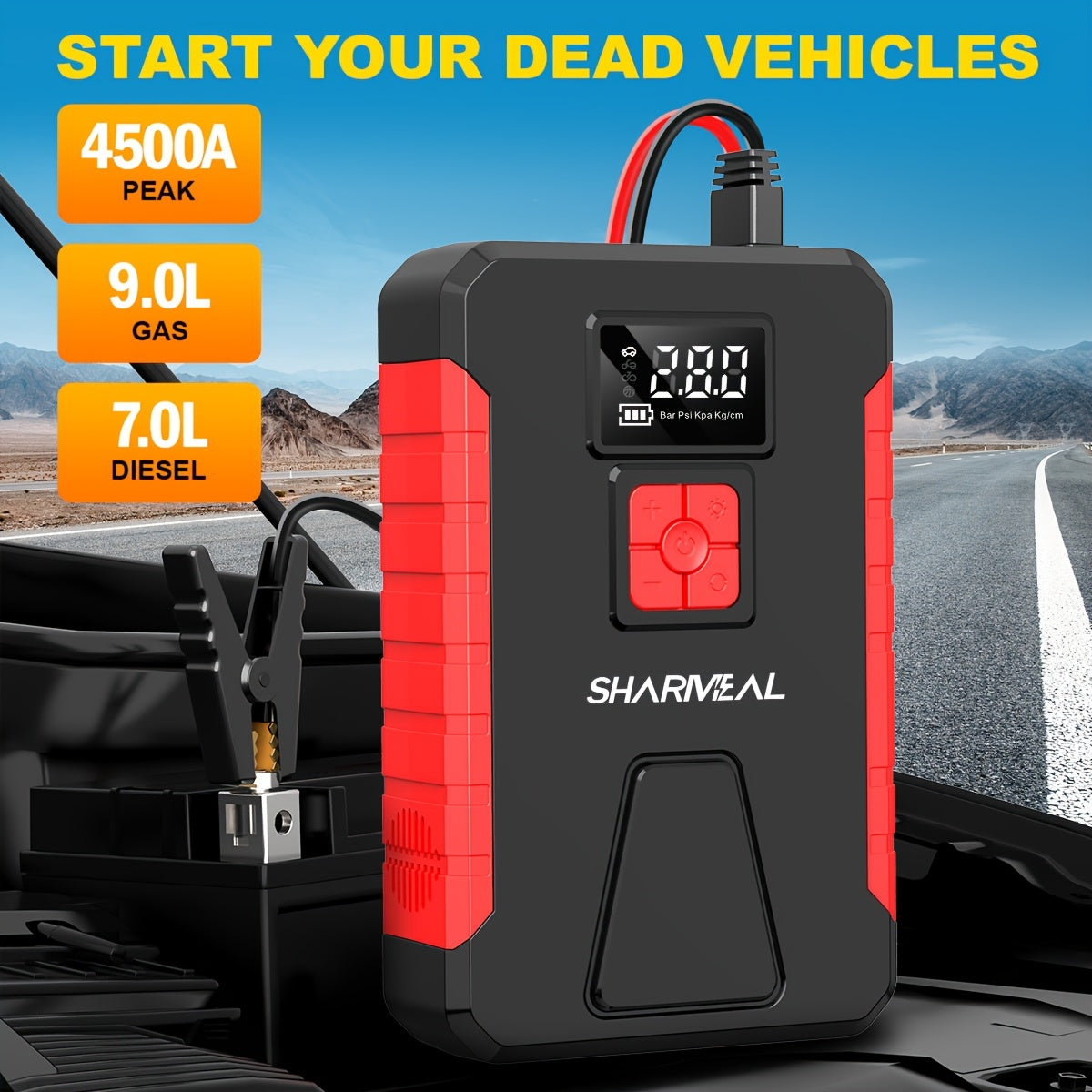SHARMEAL 4500A Peak Automotive Jump Starter & 150PSI Tire Inflator, Air Compressor Car Jump Starter,