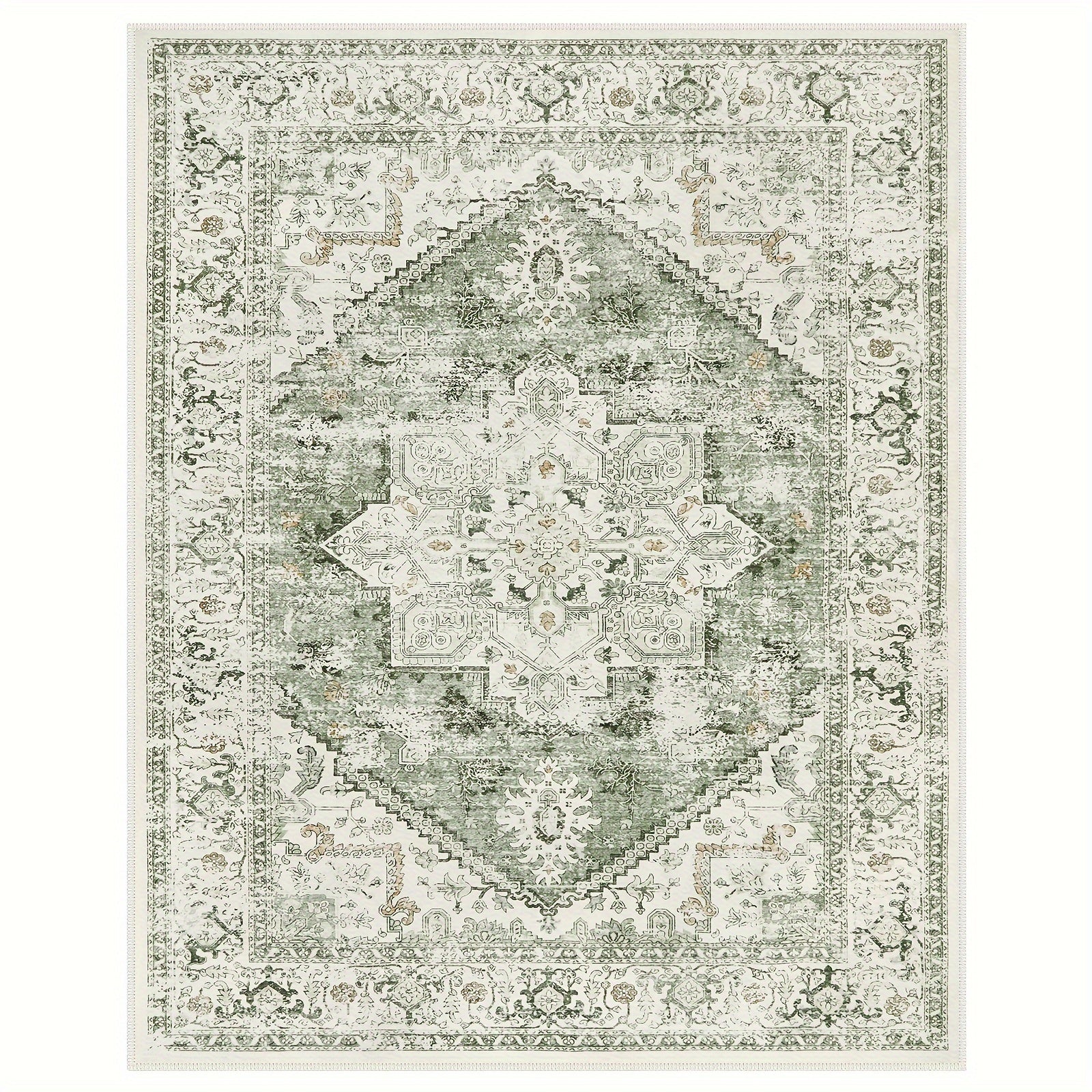 Vintage Distressed Accent Rug - Area Rugs with Non-Slip Low-Pile Retro Carpet Print, Washable and Durable for Bedroom, Living Room, Office, and More - Unique Tribal Pattern, Easy to Clean, and Fade-Resistant
