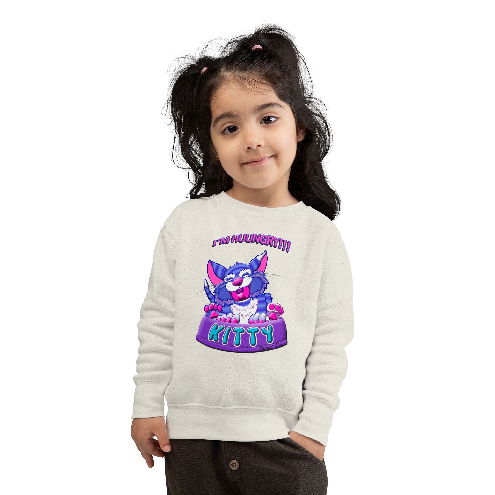 Toddler Sweatshirt — Cute 'I'M HUUUNGRY!!' Kitty Graphic Pullover