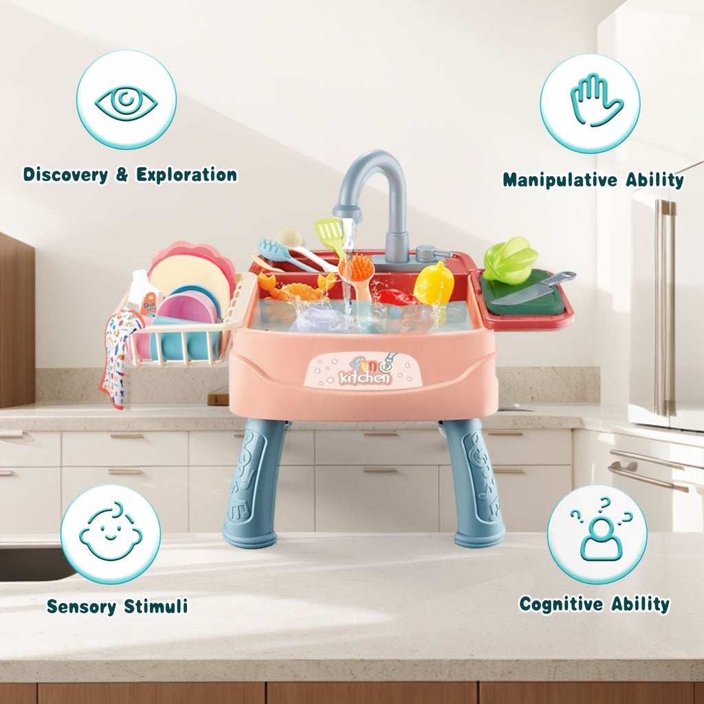 Play Kitchen Sink Toys, Blue Electric Dishwasher Playing Toy with Running Water, Play Food & Tableware Accessories, Kitchen Set Toys, Role Play Sink Set for Toddlers Kids Boys Girls