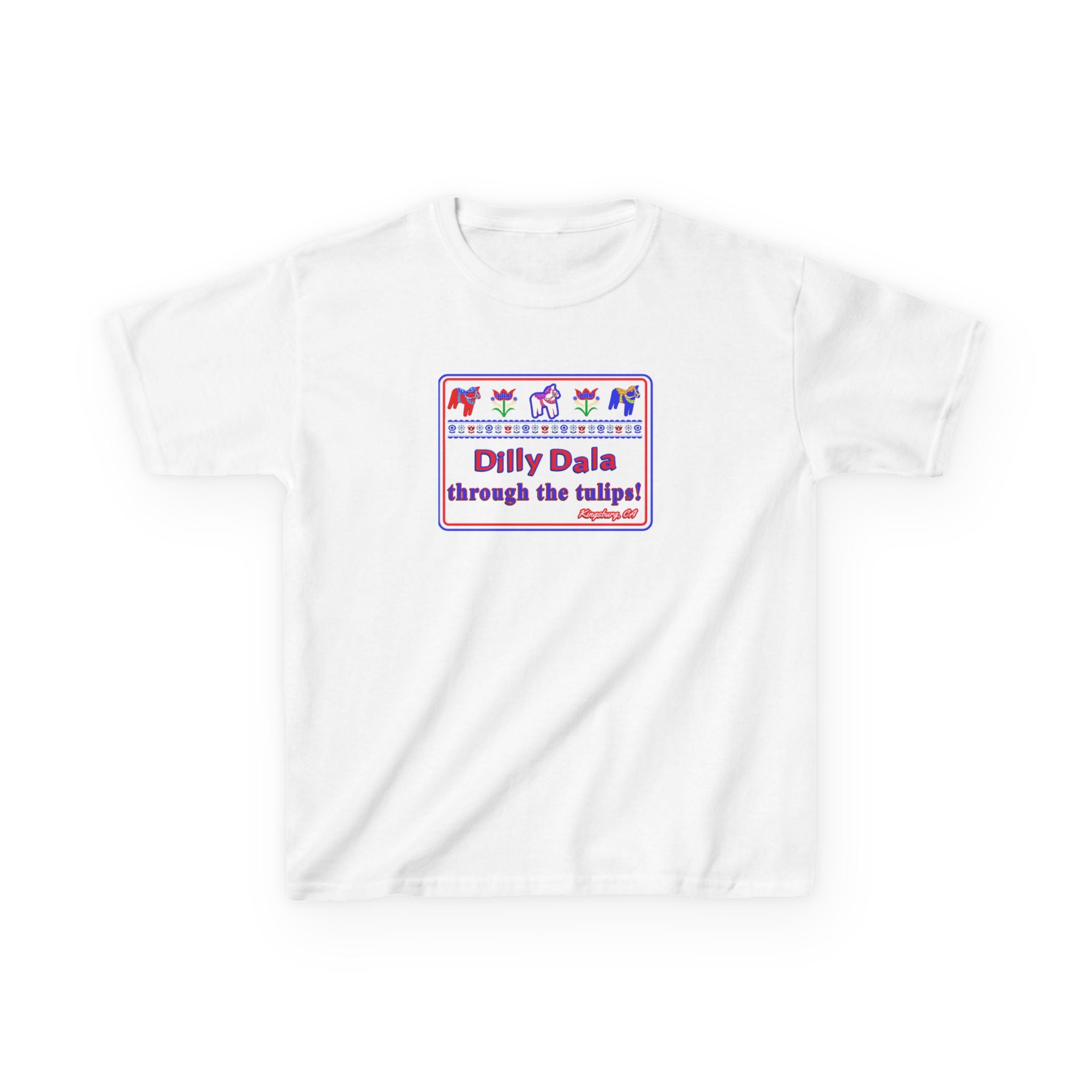 Kids Tee — "Dilly Dalla Through the Tulips" Colorful Tulip Kids Shirt